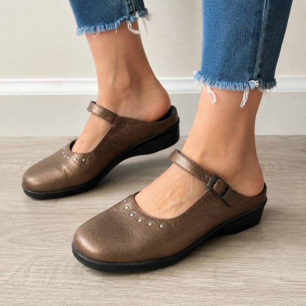 Stonefly Blu Soft Bronze Metallic Leather Mary Jane Mules Comfort EU 38 US 7.5